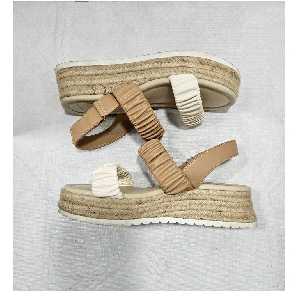 Dolce Vita Mizza Platform Espadrille Sandals Cream Tan Ruched Straps Womens 6.5M